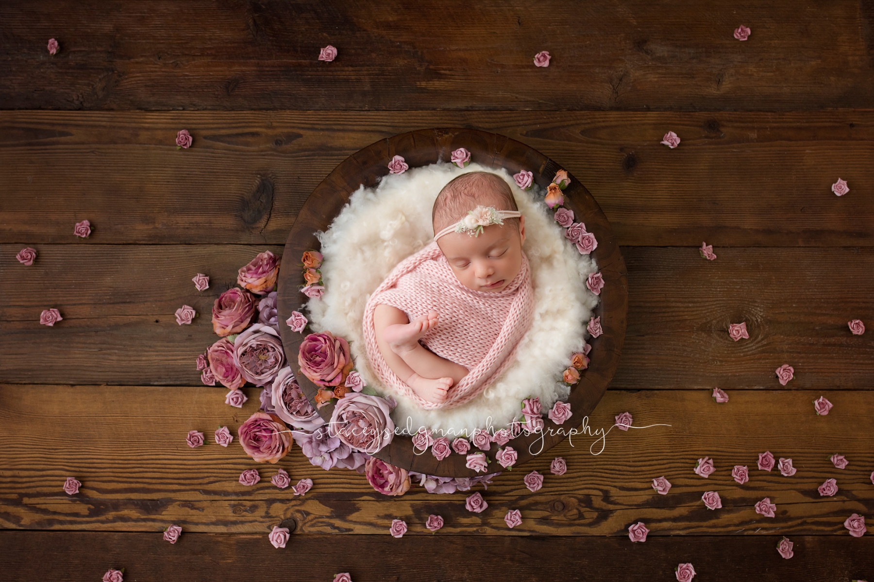 Baby posed on white curly felt on a luisa dunn digital backdrop